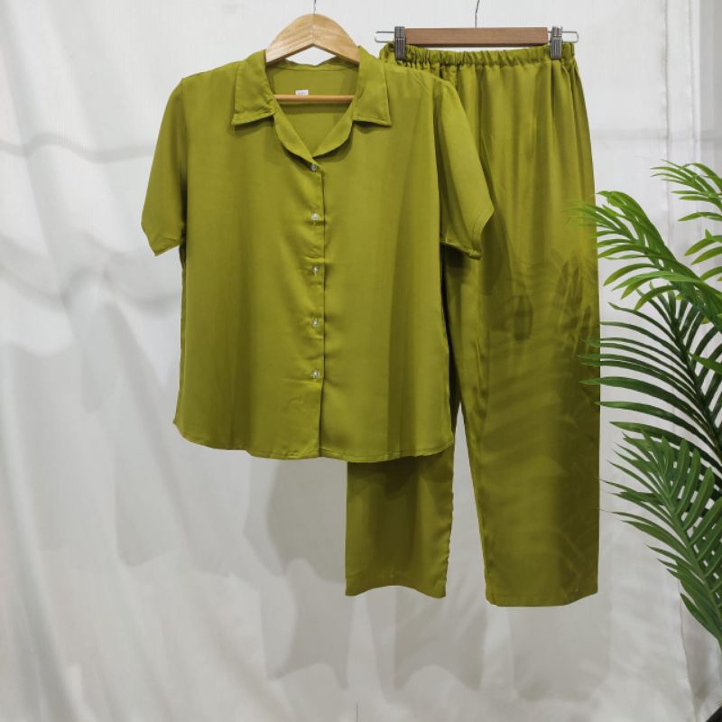 PIYAMA KANCING POLOS | PIYAMA RAYON POLOS-KCPD HIJAU