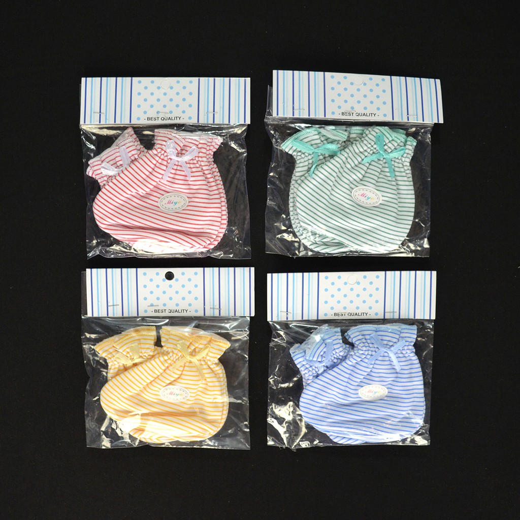 MIYO 4 Set Sarung Tangan Kaos Kaki Karet Bayi Baby Salur MIYO 4 Set Sarung Tangan Kaos Kaki Karet Bayi Baby Salur