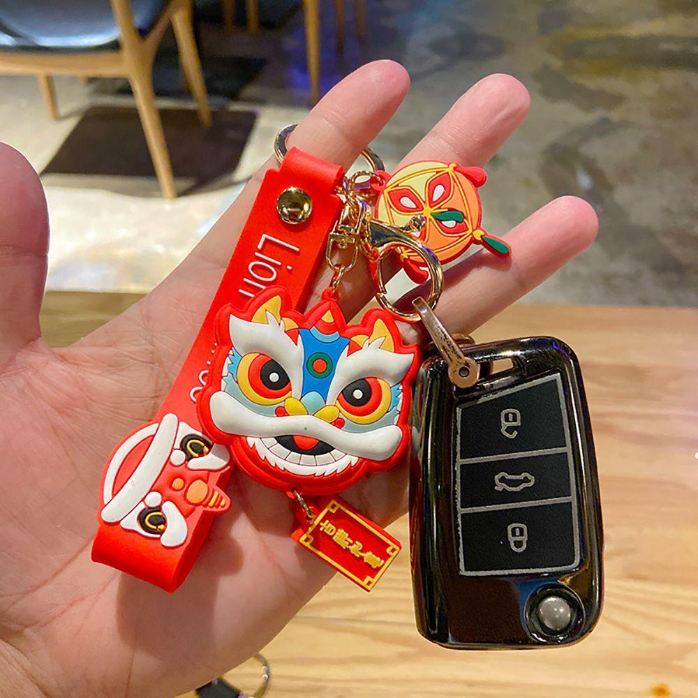 NEEDWAY Lion Dance Gantungan Kunci Pasangan Lucu Kunci Mobil Tergantung Ransel Liontin Kunci Gesper Alloy Key Lanyard