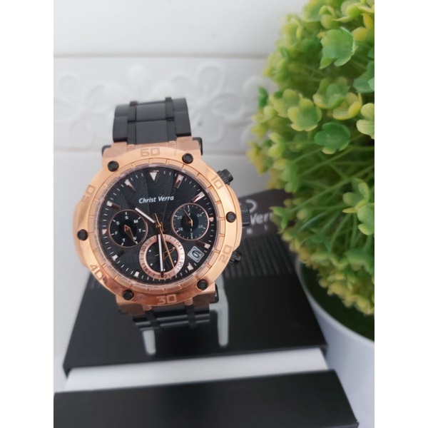 jam tangan pria christ verra cv 52283g-18 blk original / CV 52283G-18 BLK