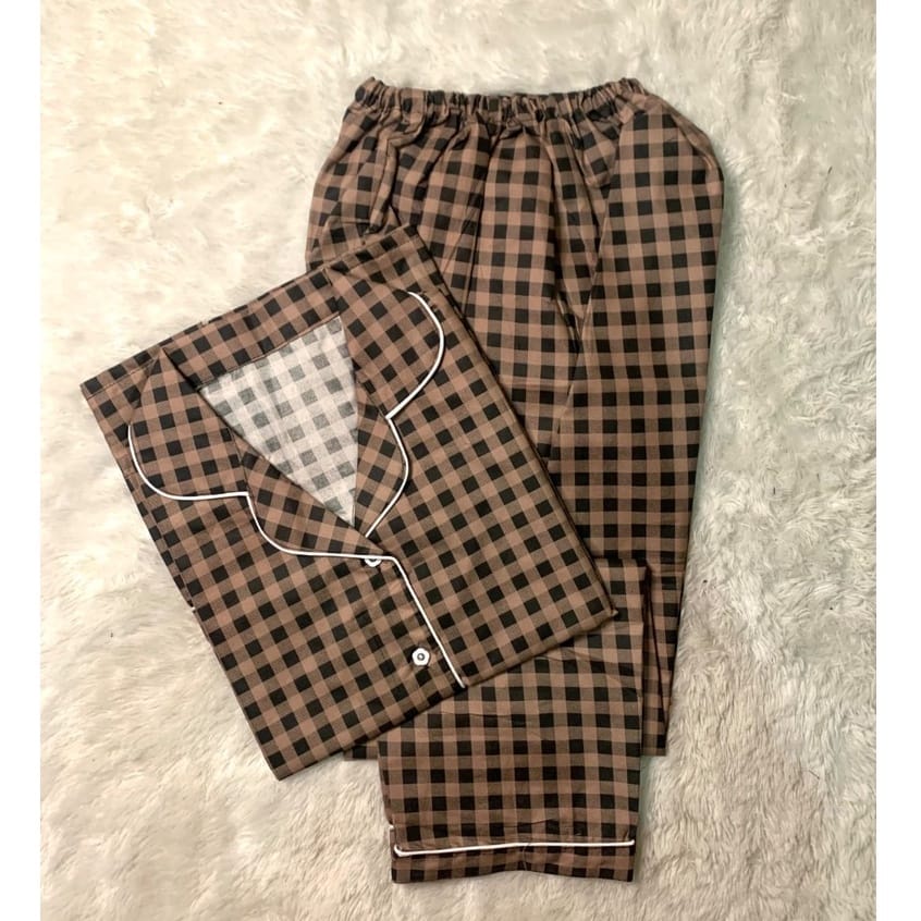 JNV Piyama CP Wanita Motif Kotak 01 - Baju Tidur Lengan Pendek - Katun Premium-5