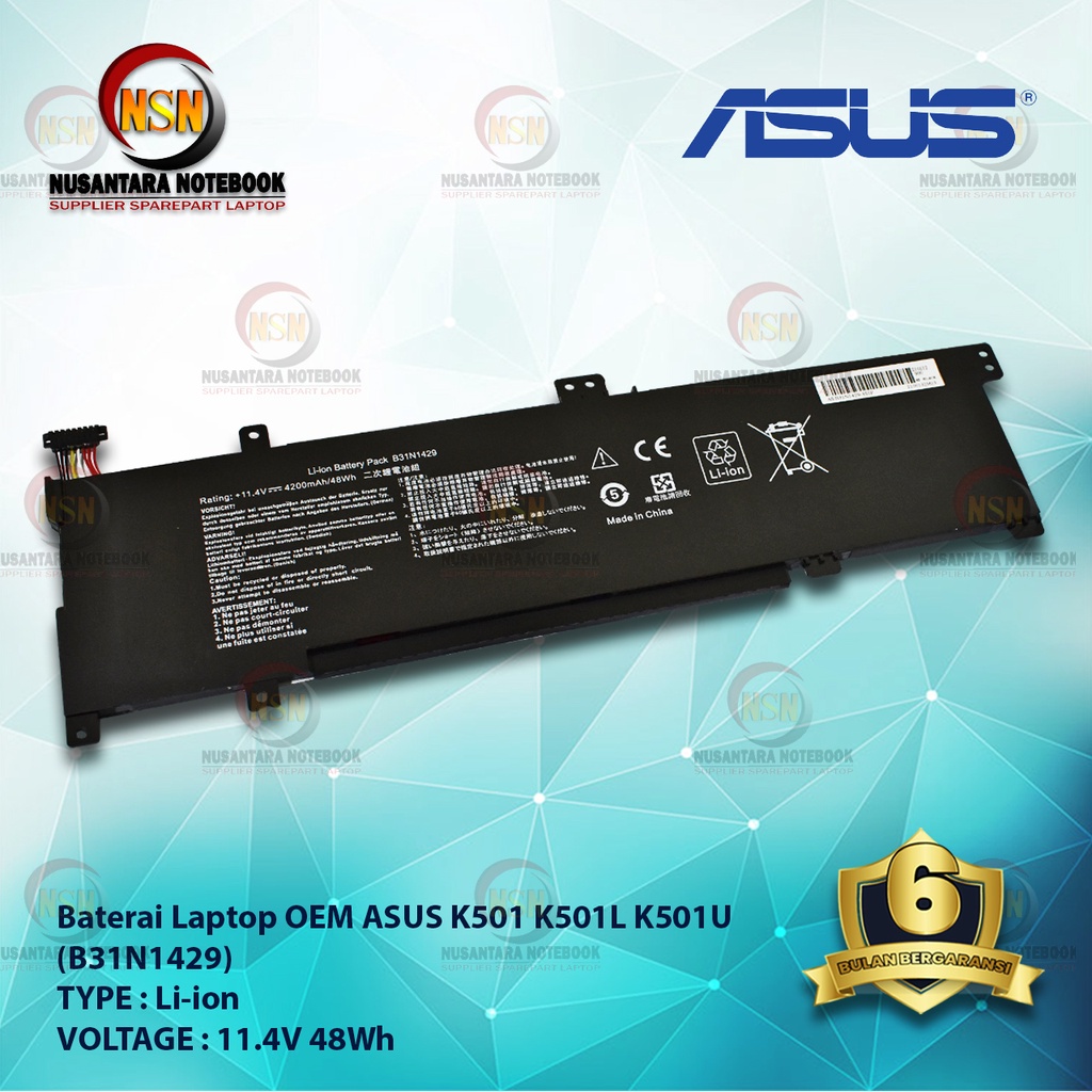 Baterai Laptop OEM ASUS K501 K501L K501U B31N1429