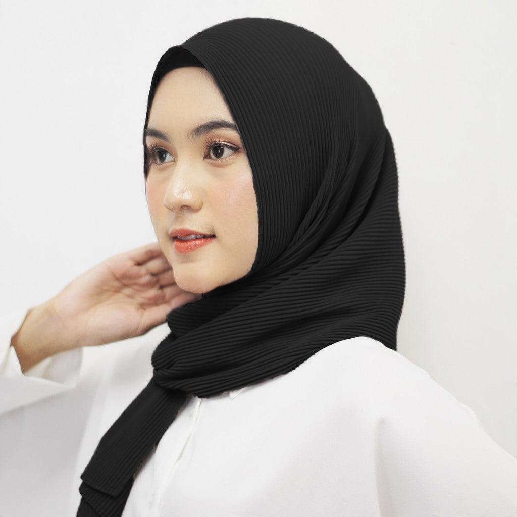 PREMIUM pashmina plisket full (tanpa lipatan tengah) hijab havana muslimah-HAVANA - HITAM