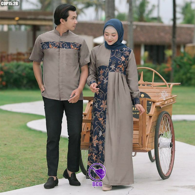 TERBARU  SARIMBIT GAMIS COUPLE KEMEJA BATIK KOMBINASI POLOS