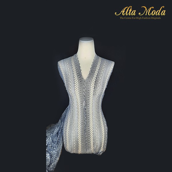 

Alta Moda Brokat Perancis Stripe Net Two Tone Dark Silver Blue