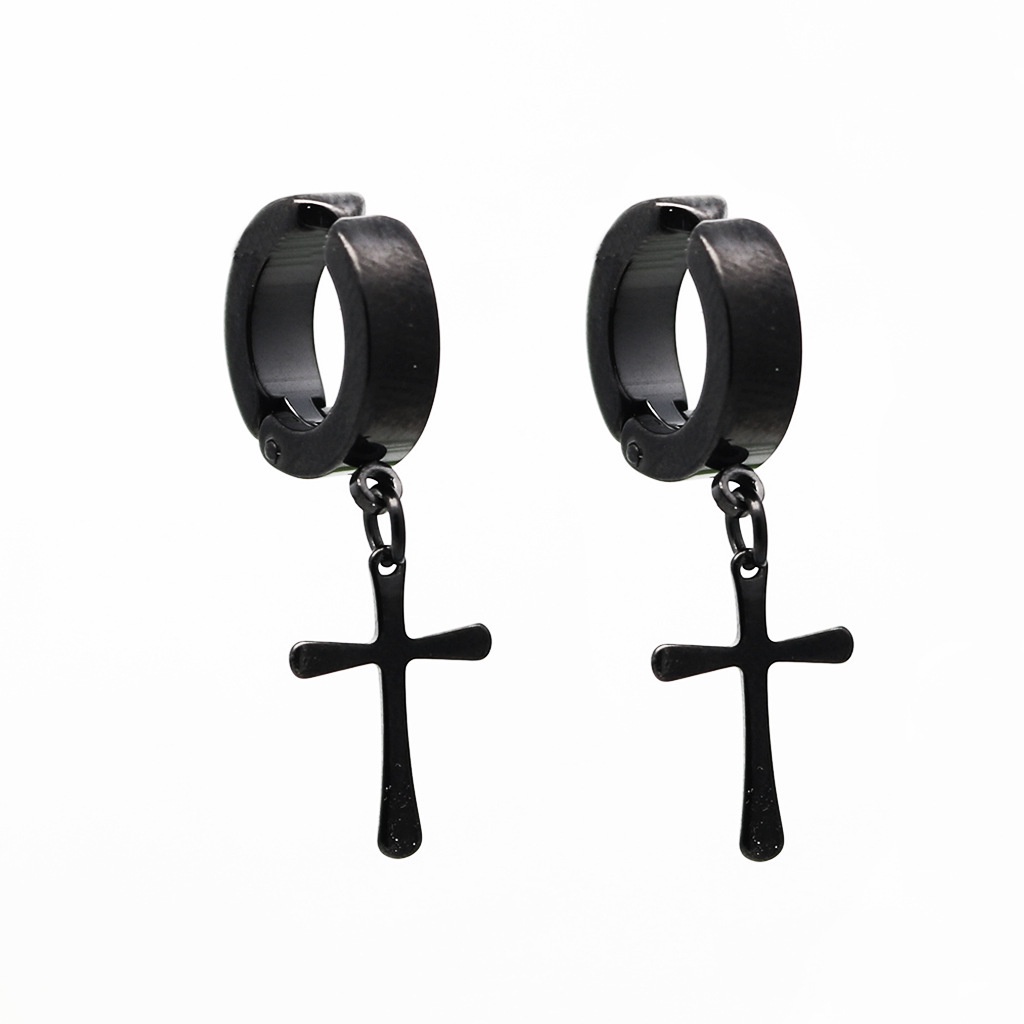 Anting Gantung Model Salib Bahan Stainless Steel Gaya Hip Hop Punk Untuk Pria