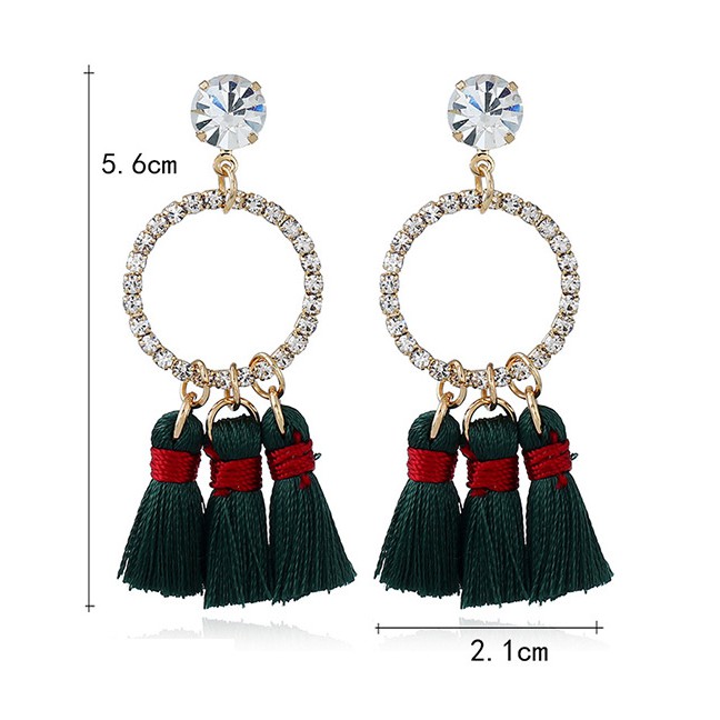 LRC Anting Tusuk Bohemia Round Shape Decorated Tassel Earrings