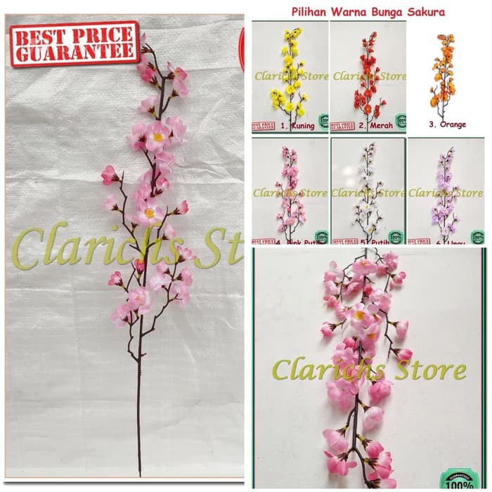 Tangkai Bunga Sakura - Bunga Plastik Sakura Imlek Artificial Pajangan Hiasan Rumah Konyan Gong Xie-1
