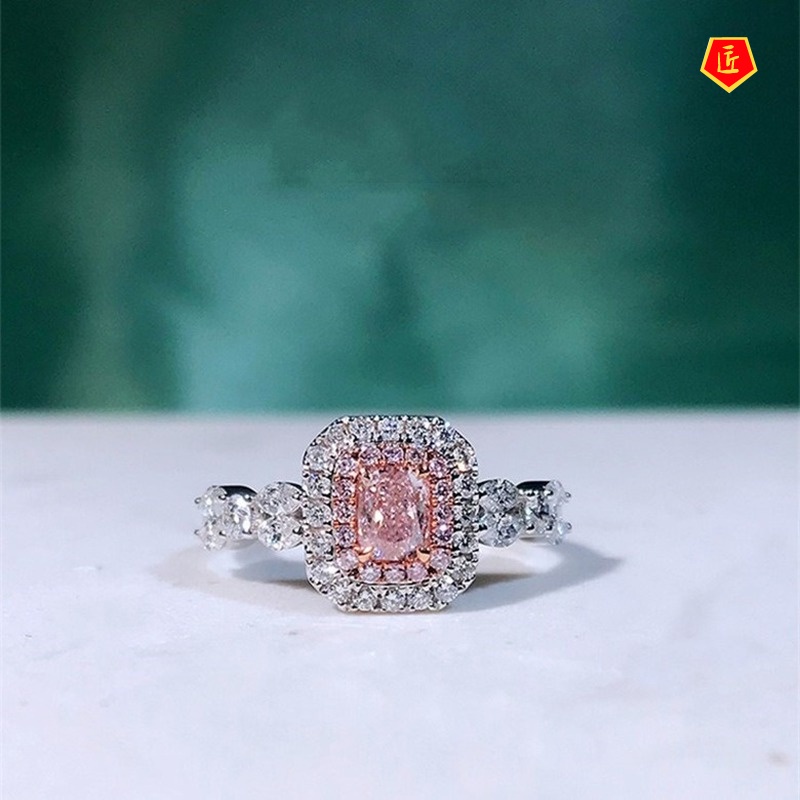[Ready Stock]18K Platinum Square Pink Diamond Color Separation Ring
