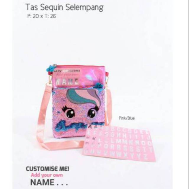 TAS SEQUIN SELEMPANG UNICORN BERUBAH WARNA TULIS NAMA