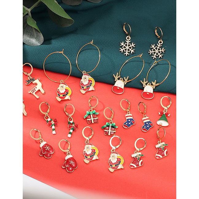 LRC Anting Tusuk Fashion Glove Color Cartoon Christmas Earrings D27979