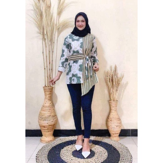 tey-17 Batik wanita ASJ SA HRB026 Kenongo Kemeja Tosca Pendek-Gambar 1