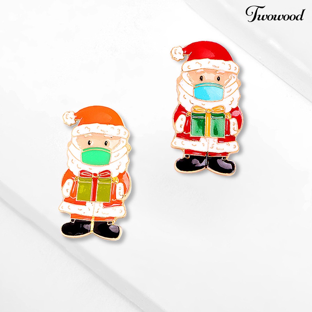 Twowood Pendant Necklace Enameled Christmas Element Alloy Santa Claus Brooch with Pin Jewelry Present