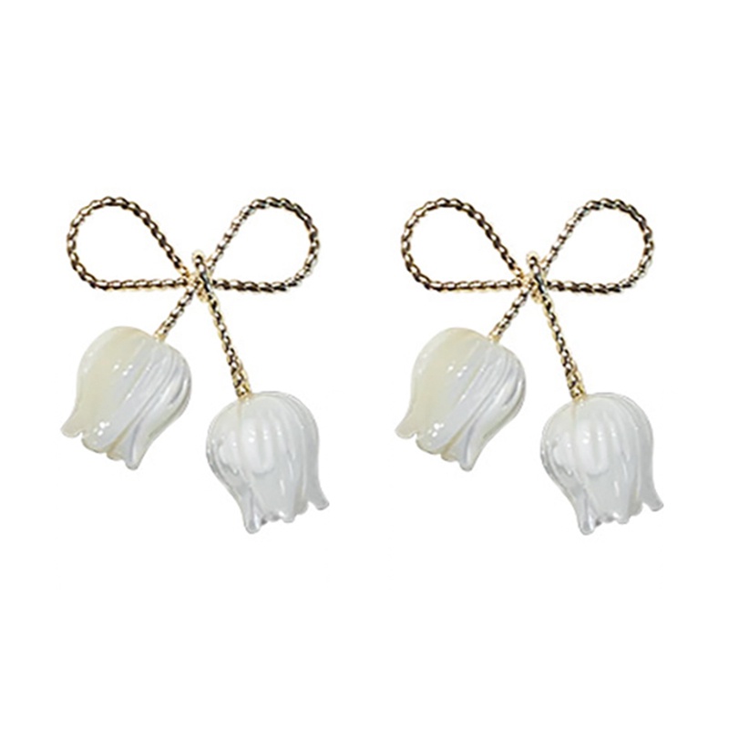 Fancyqube Anting Juntai Bentuk Bunga Tulip Warna Emas Putih Untuk Wanita