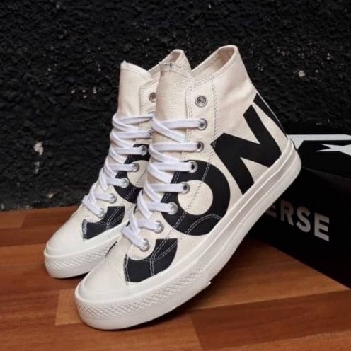 SEPATU CONVERSE 70S HIGH MOTIF LOGO OFF WHITE UNISEX PREMIUM BNIB IMPORT MADE IN VIETNAM SNEAKERS PR