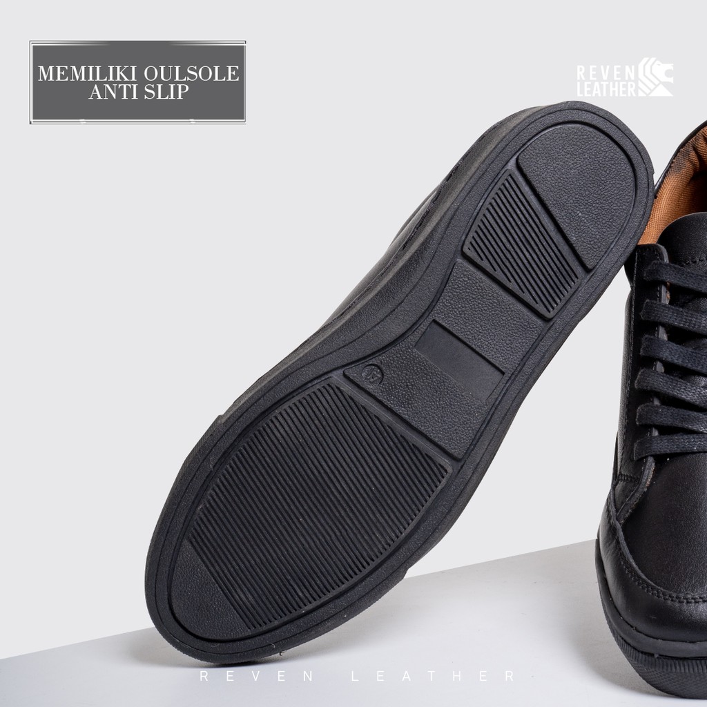 REVEN LEATHER - Sepatu Casual Pria Sneakers Kasual Polos Ori Pria Cowok kulit sapi asli