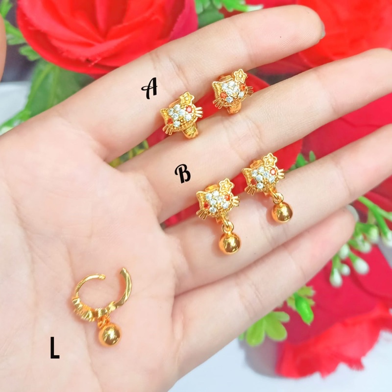 Anting Anak Jepit TITANIUM Permata Zircon Gold