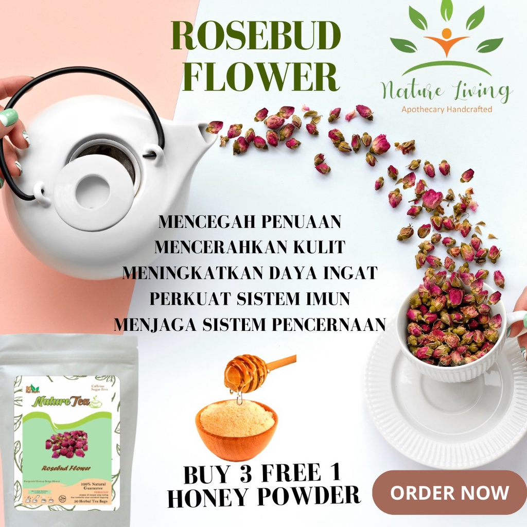 

Premium Teh Celup Rosebud isi 30 tea bag (kantong teh) - Nature Tea by Nature Living