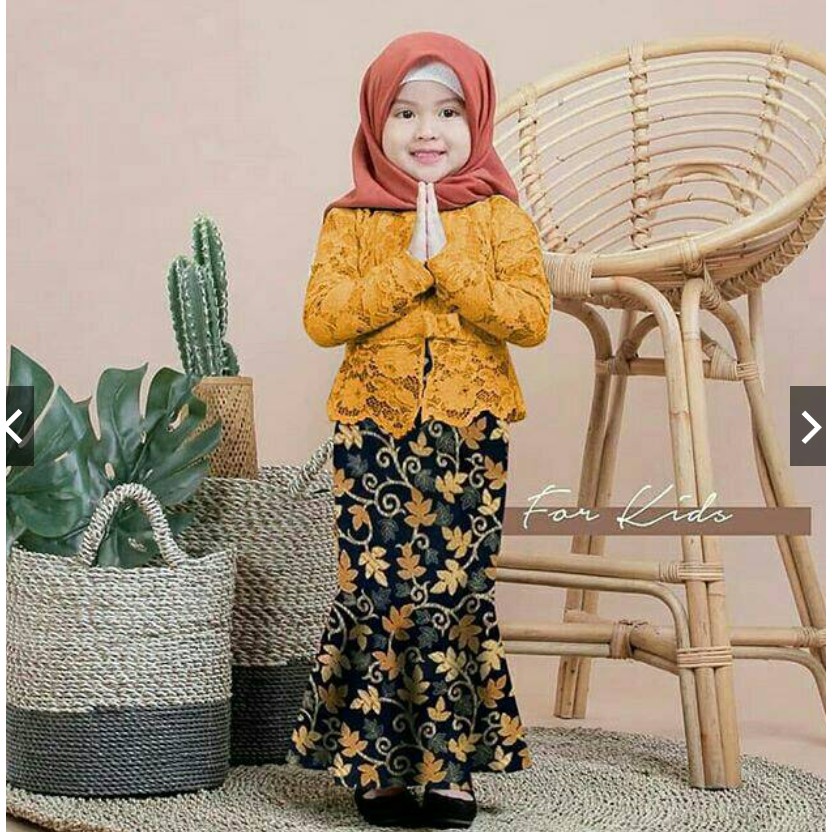 (RealPict!) Set Shireen Kids Kebaya Brukat Cord Tulang Anak &amp; Rok Batik Duyung 7 Warna Set Shiren