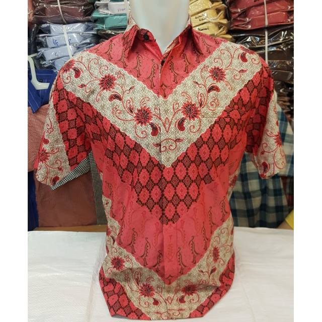 KEMEJA BATIK PINK VALENTINE BATIK LICIN LAPIS FURING MERAH MUDA BENANG PRADA EMAS