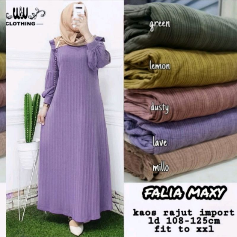GAMIS DRESS HARIAN FALIA MAXY GAMIS WANITA BAHAN KAOS KNIT RAJUT IMPORT LD110-125cm FIT TO XL-Lave
