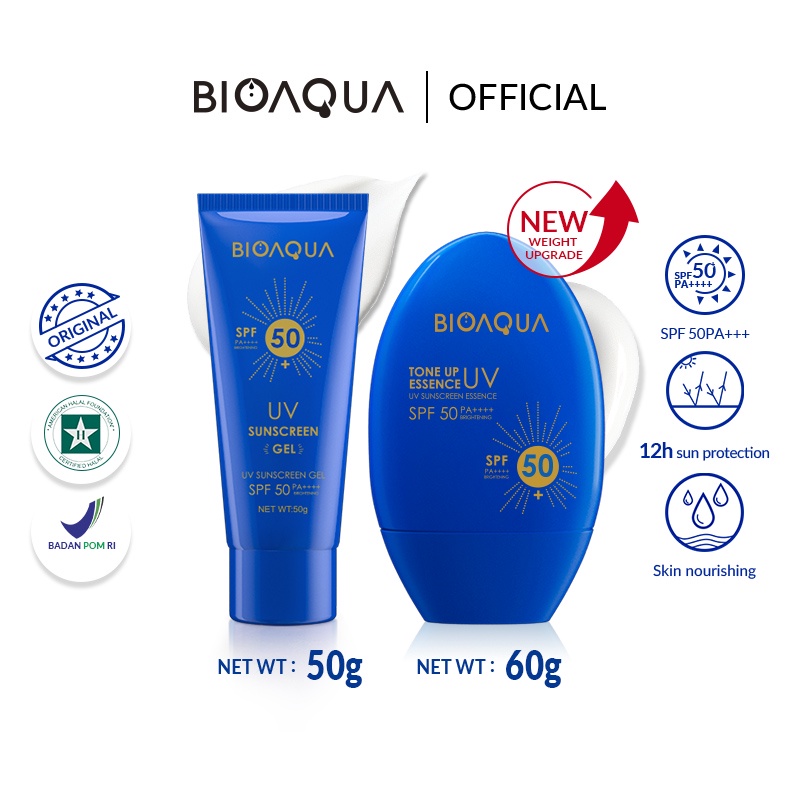 BioAqua Bio Aqua Sunscreen SPF 50 PA ++++ Sunscreen Gel 50g 60g Sunblock Wajah 12H Sun Protection 0% Alkohol, Waterproof UV Spot-proof