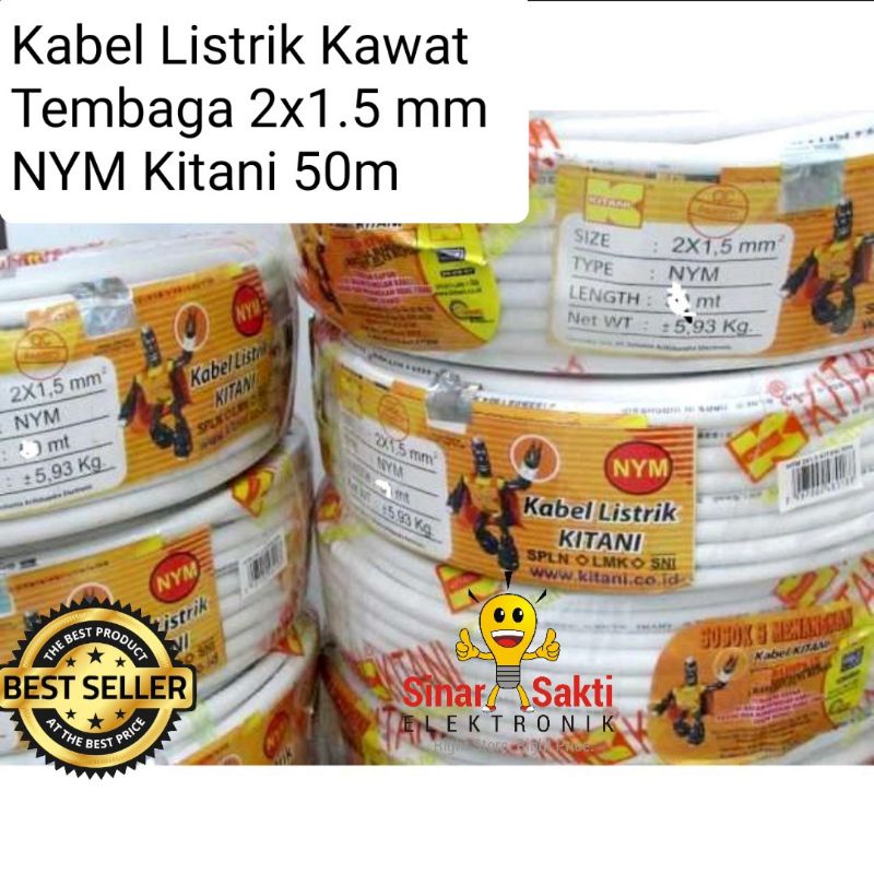 Kabel Listrik Kawat Tembaga 2x1.5 mm NYM Kitani 2 x 1.5 1,5 50m 50 meter