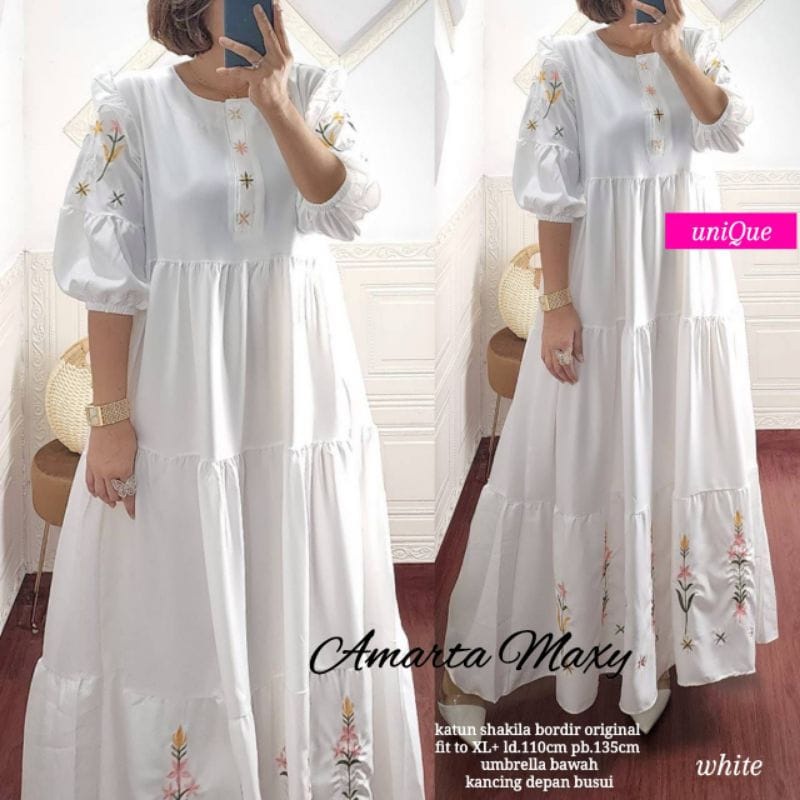 Baju Wanita Terbaru Amarta Maxy Dress Korean Style Gamis Shakila Aplikasi Bordir Long Dress Muslim Busui Friendly