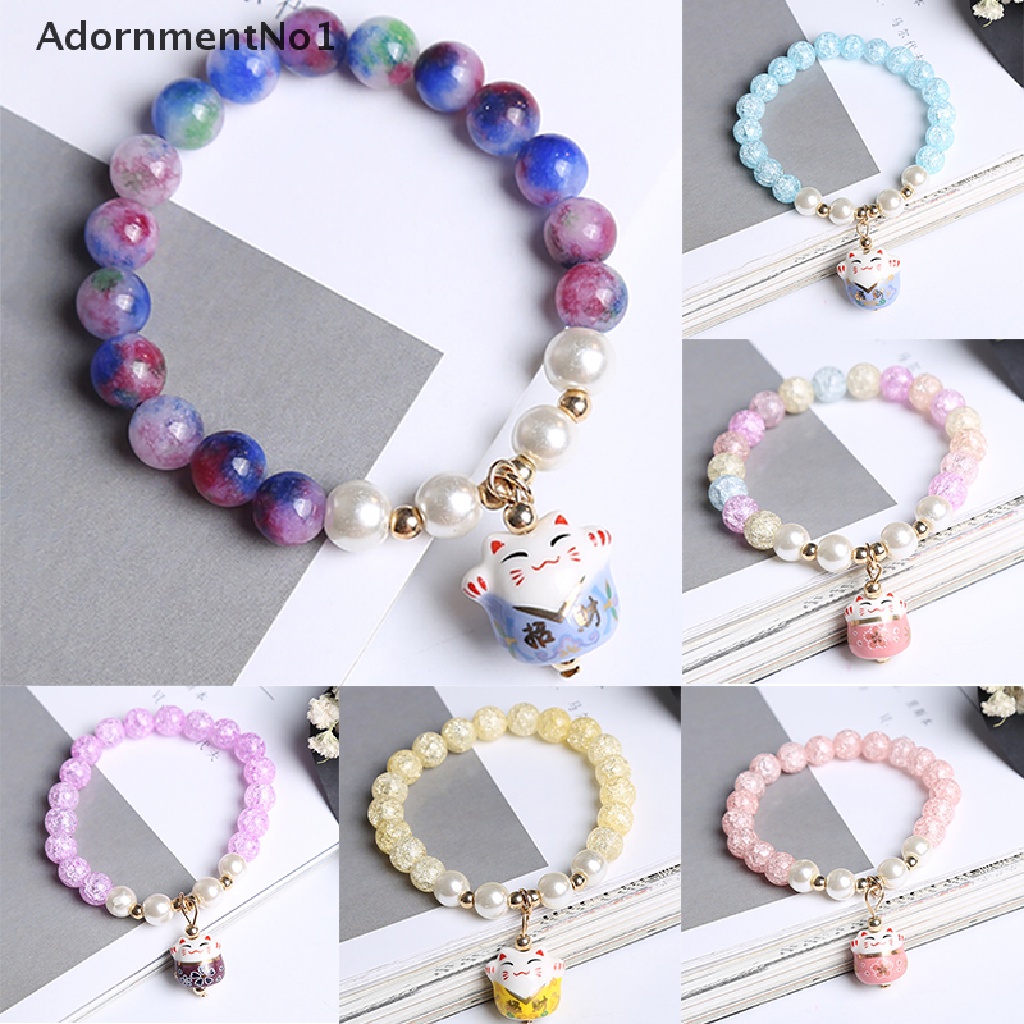 (AdornmentNo1) Gelang Tangan Manik-Manik Kristal Handmade Motif Kucing Keberuntungan Untuk Wanita