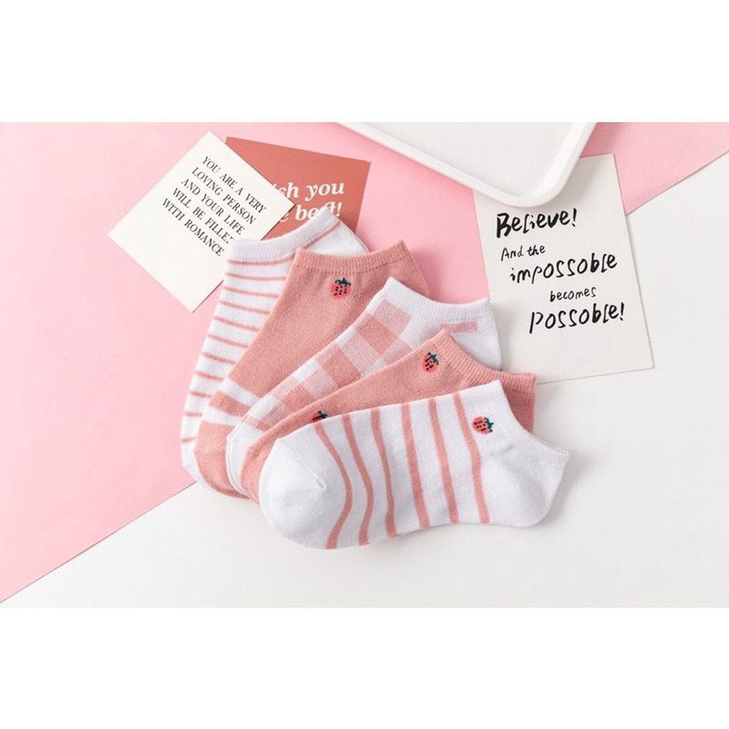 INFY - R601 Kaos Kaki Wanita Motif Strawberry Fashion Kaos Kaki Pendek Japanese Ankle Socks Import