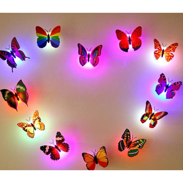 (5 PCS) LED Sticker Kupu Kupu Stiker Dinding LED Butterfly lampu Kamar Souvenir Pernikahan LED