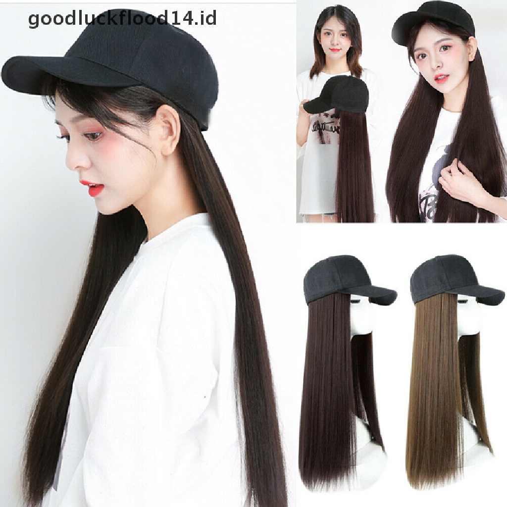 [OOID] Women Baseball Cap Synthetic Hair Wig Fashion Girl Long Hair Wig Hat Straight ID