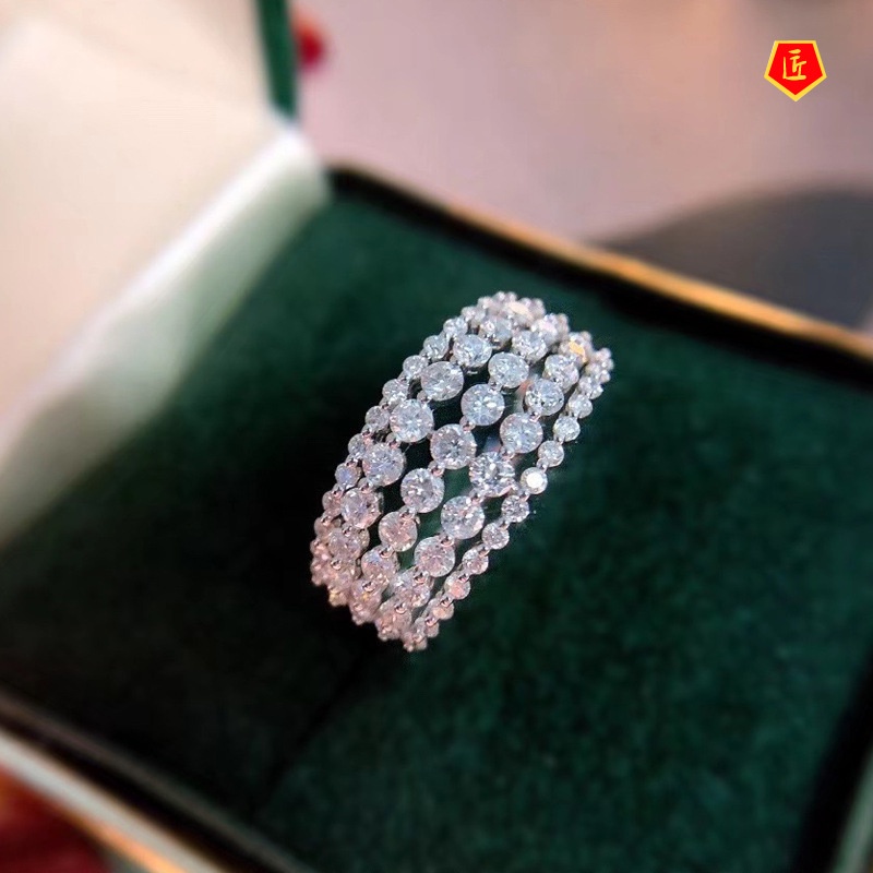 [Ready Stock]Fashion Luxury Multi-Layer Full Diamond Moissanite Ring