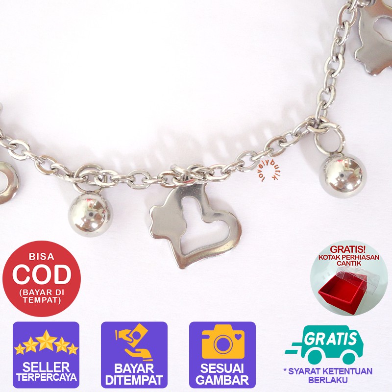 Lovelybutik Gelang Tangan Titanium Anti Karat Sofi4 Gelang Anti Luntur Selamanya Model Gandulan Love