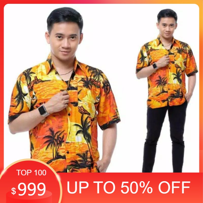 GIBRANS GROSIR JEANS JAKARTA - kemeja pantai pria lengan pendek terbaru bahan rayon size M L XL - KE