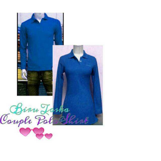 Couple Polo Shirt Lengan Panjang Biru Turkish Pique Katun Lacoste