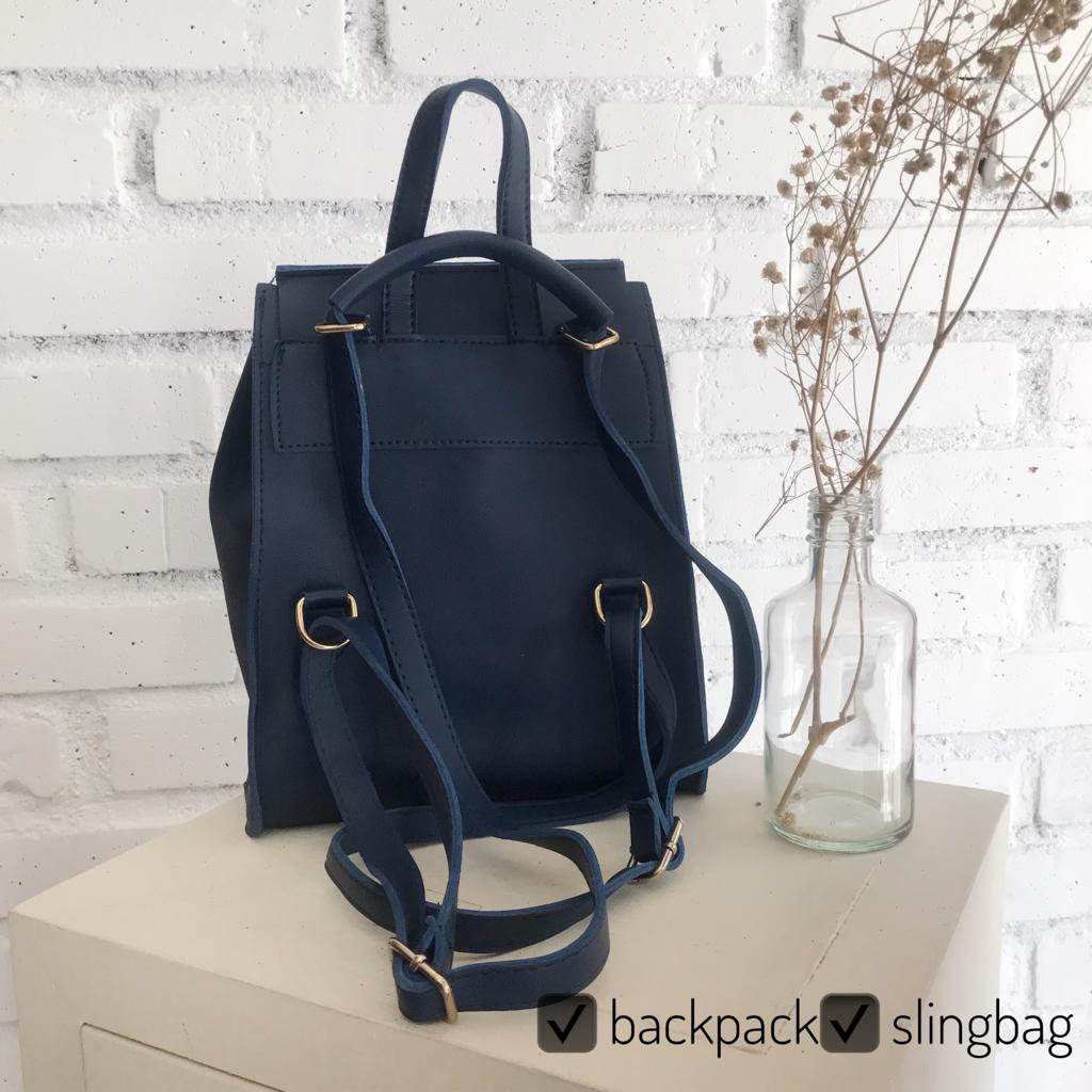 Mores Tas Ransel Serut Kulit Sintetis Multifungsi Drawstring Backpack Polos Biru Import Medium