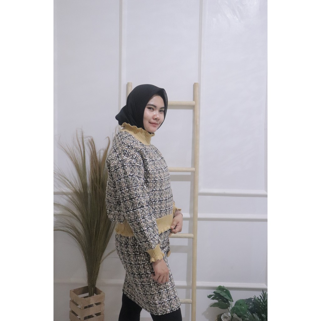 KIOSKMART - SETELAN RAJUT ( BAJU & ROK ) CREAM / BAJU RAJUT / ROK RAJUT / SETELAN RAJUT