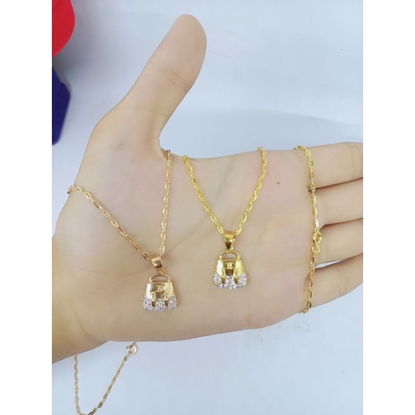 KALUNG PERAK 925 LAPIS EMAS/KALUNG MINI CART*R+LIONTIN TAS CHAN*L MATA/ASLI SILVER/PERHIASAN FASHION