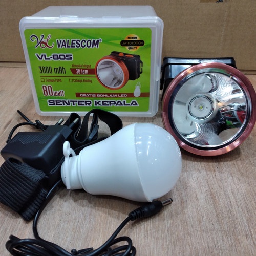 Senter Kepala 80 Watt Cahaya Putih/ KUNING valescom VL-80s BONUS BOHLAM 7 WAT