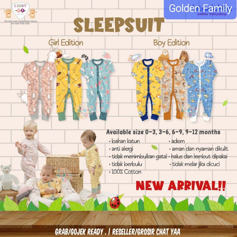 1 Pcs LIBBY Premium Sleepsuit Boy &amp; Girl / Slepsuit Kancing Bayi 0-12 Bln