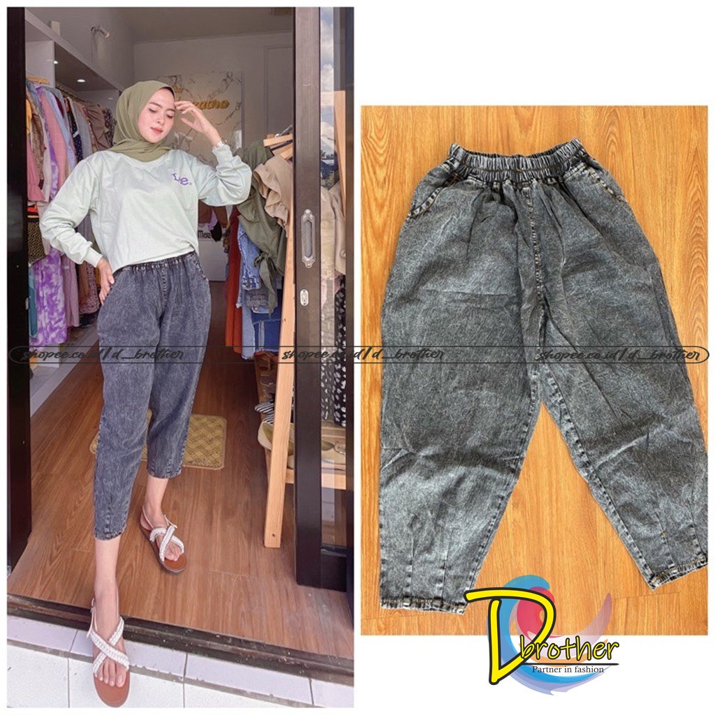 Celana Jeans Jumbo Wanita | MONICA Jeans Pants | Celana Jeans Pinggang Full Karet Muter