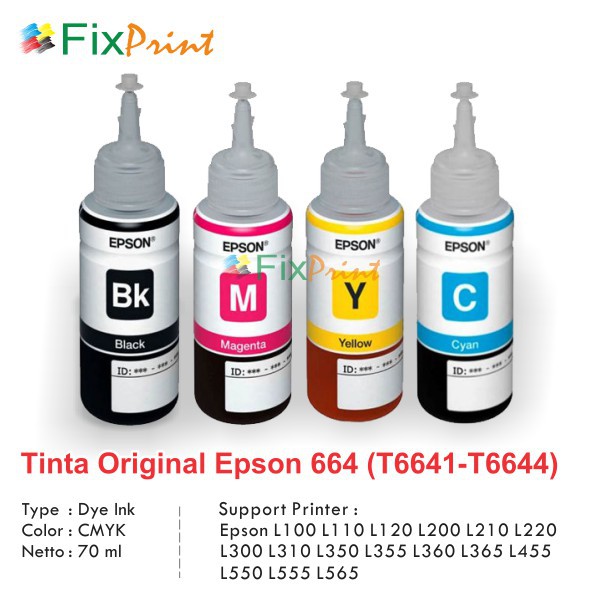 Tinta Printer Epson Original L100 L110 L120 L200 L210 L220 L300 L310 L350 L355 L360 L360 L455 L550