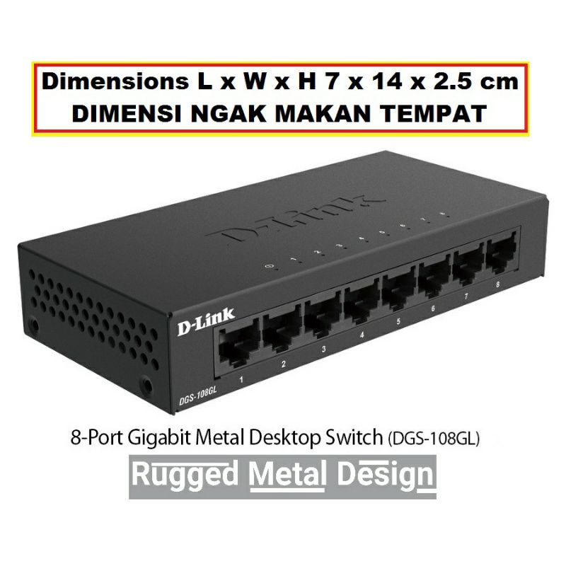 D-LINK DGS-108GL 8-Port Gigabit Desktop Switch Body Metal -Switch Hub 8port Gigabit Lan 10/100/1000 mbps