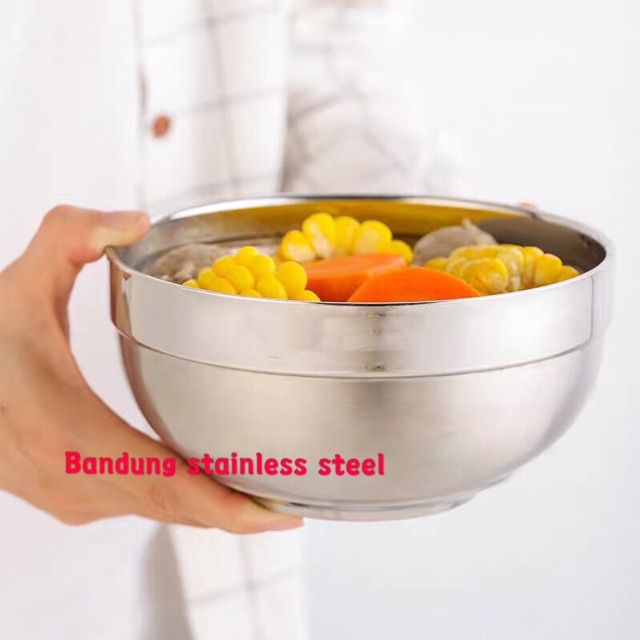 Mangkuk mangkok stainless 16cm China bowl 2 lapis anti panas murah ringan