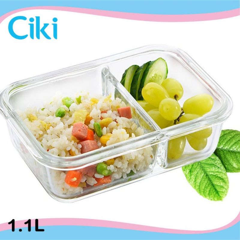 Ciki Food Container Glass 1,1 Liter Sekat 2 - Ciki Baby Kotak Makan Kaca 1,1L - Kotak Penyimpanan Mpasj Bayi - Lunch Box Glass