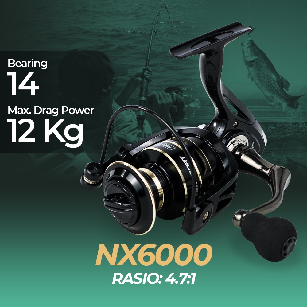 Series Metal Reel Pancing Spinning Fishing Reel 4.7:1 Gear Ratio NX6000 - 7RTHA3BK Black