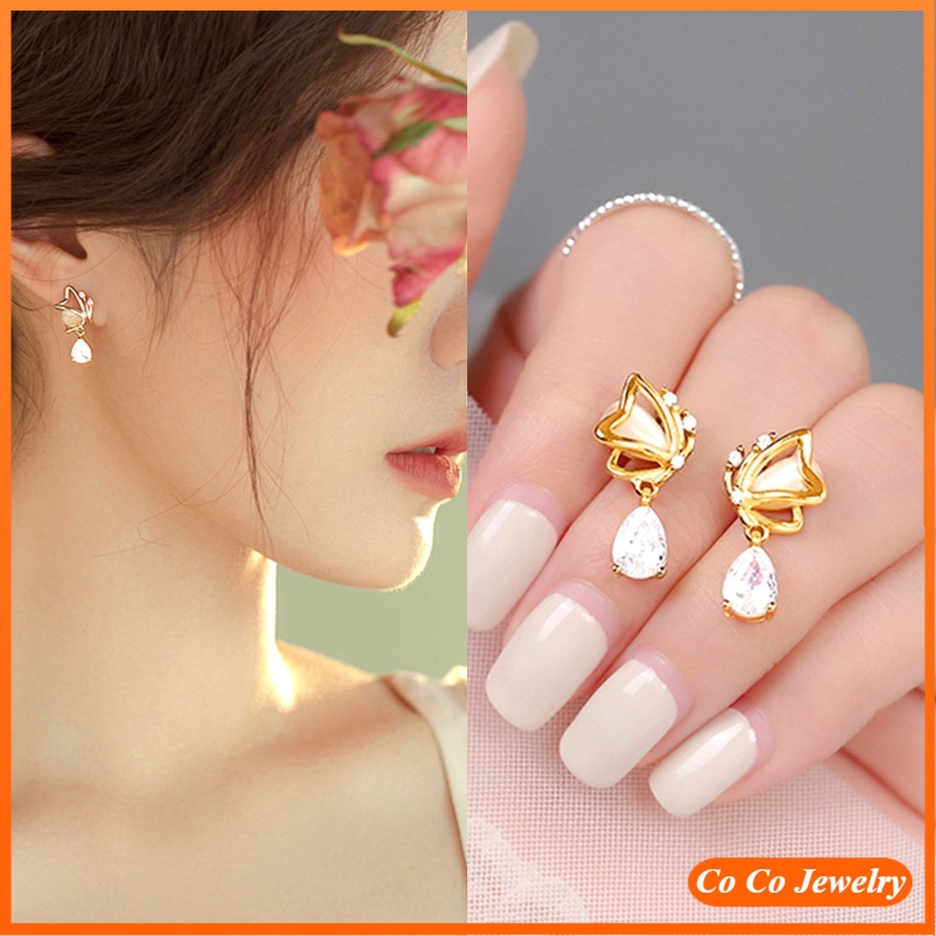 Anting Desain Butterfly Love Water Drop Zircon Bahan Sterling Silver Gaya Korea Untuk Wanita