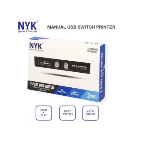 Usb A 2.0 switcher sharing manual Nyk 2 port 480Mbps metal for printer - Usb2.0 switch 1 printer 2 pc cpu laptop