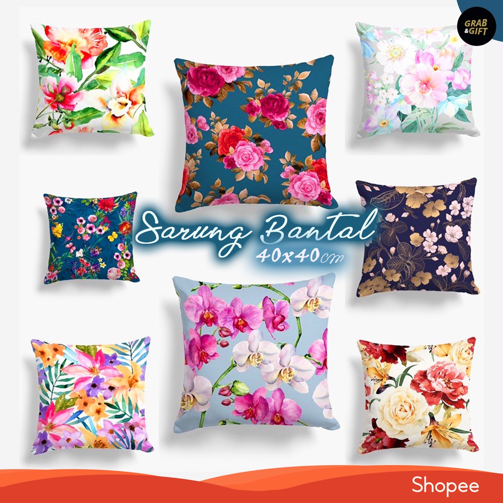 SARUNG Bantal Sofa 40x40 cm Motif Bunga Flower Floral Cantik